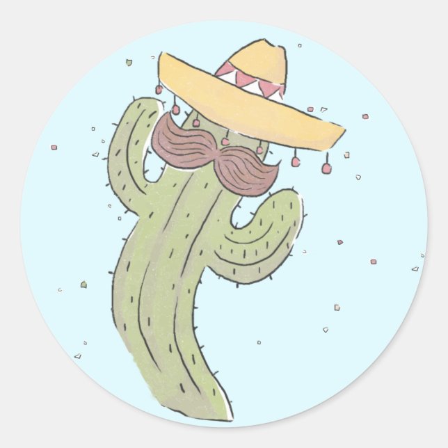 Sticker Rond Danser Cactus avec Moustache à Sombrero (Devant)