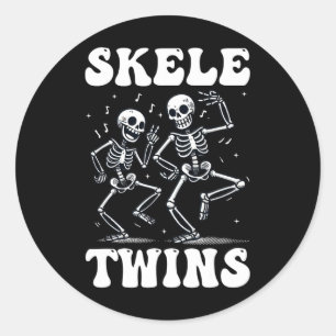 Sticker Rond Danser Drôle Skeletons Twins Halloween Noël