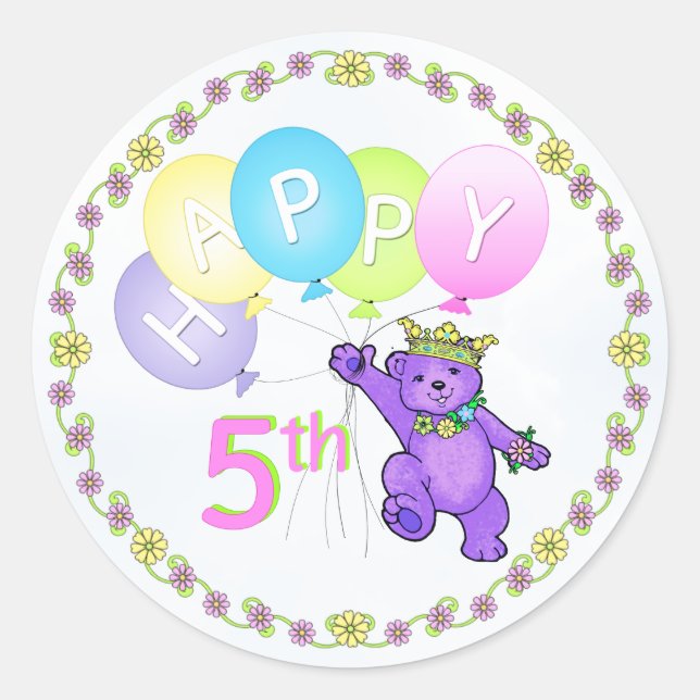 Sticker Rond Danser Purple Princess Bear Joyeux 5e anniversaire (Devant)