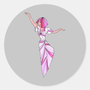 Sticker Rond Danseur rose funky fille avec cheveux roses
