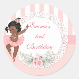 Sticker Rond Danseuse de ballet rose tutu rayures fleurs