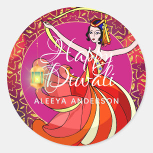 Sticker Rond Danseuse de fête Diwali Bollywood Personnalisée