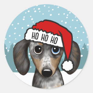 Sticker Rond Dappshund Père Noël Cute Wiener Chig Personnalisé