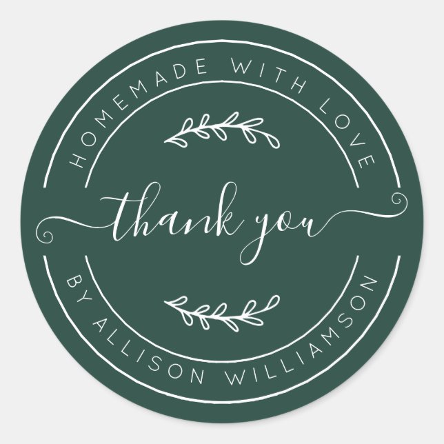 Sticker Rond Dark Green Homemade Thank You Label (Devant)