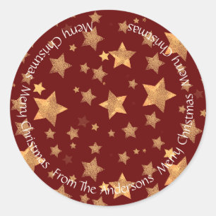 Sticker Rond Dark Red Gold Star Unique Vintage Joyeux Noël