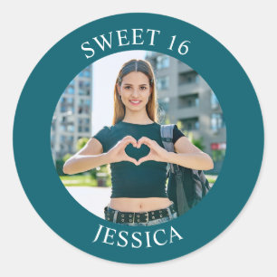 Sticker Rond Dark Turquoise Sweet 16 Anniversaire Photo