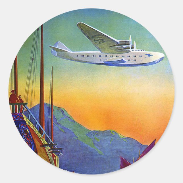Sticker rond d'art de voyage transpacifique (Devant)