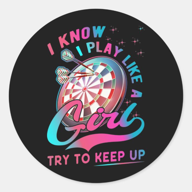 Sticker Rond Dart Girl Throwing Dartboard 180 fléchettes (Devant)