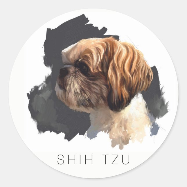 Sticker rond d'art original Shih Tzu (Devant)