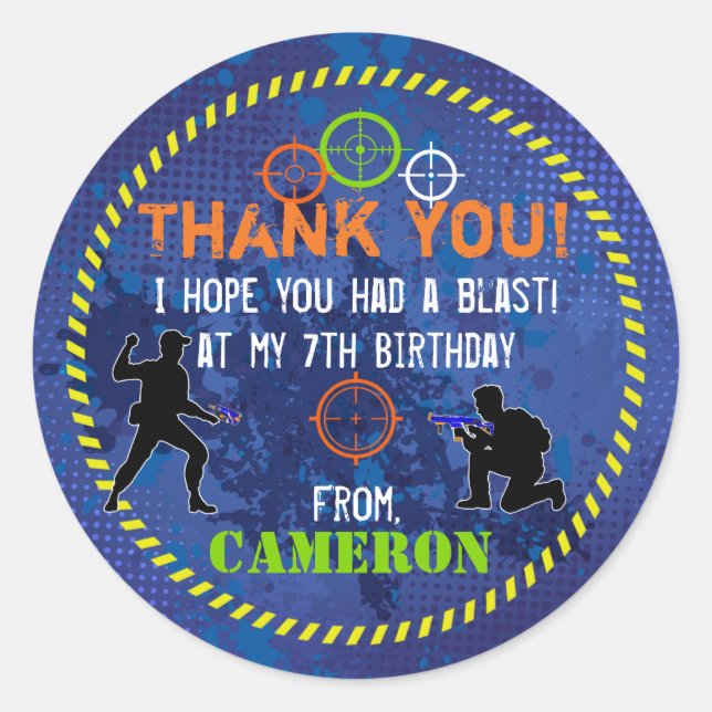 Sticker Rond Dart Wars Party Dart Gun Anniversaire (Devant)