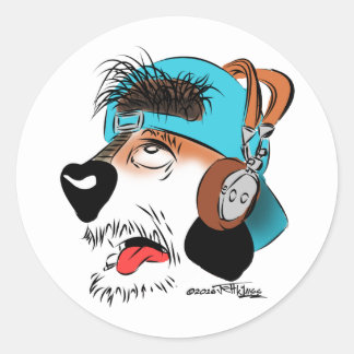 Sticker Rond Dash ! L'Autocollant de jambon face au chien