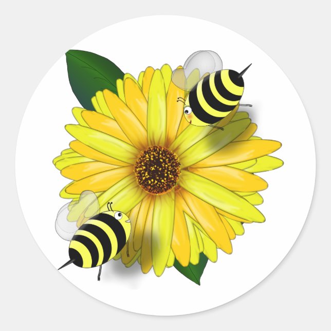 Sticker Rond Date de déjeuner de l'abeille sur Fleur Jaune (Devant)