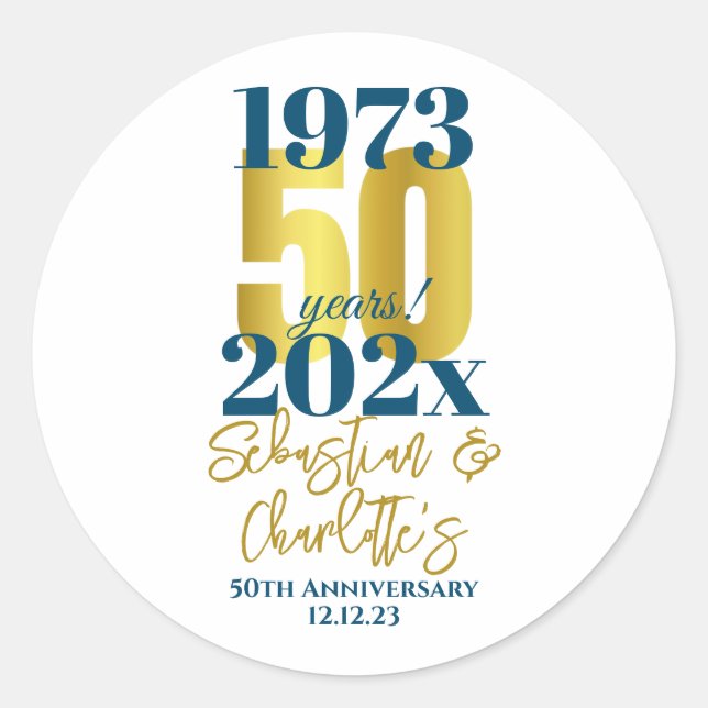 Sticker Rond Date de mariage 50e anniversaire (Devant)