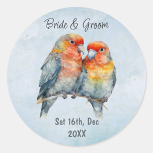 Sticker Rond Date de mariage personnalisée Couple de perroquets