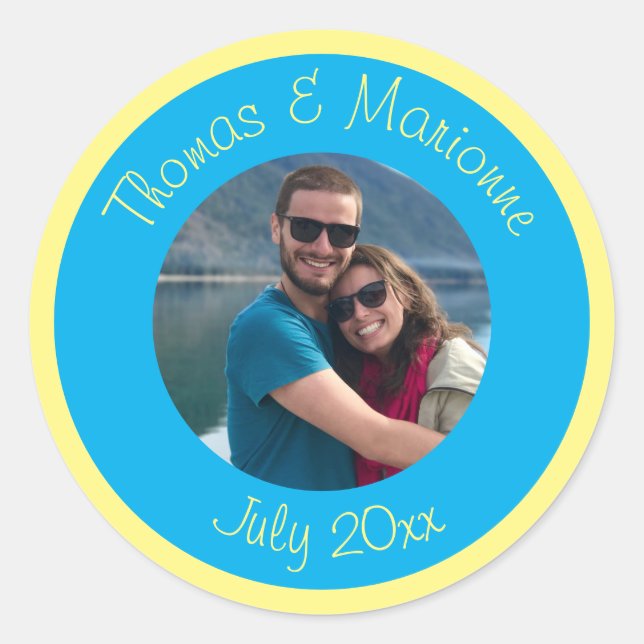 Sticker Rond Date des noms de deux photos utilisés (Devant)