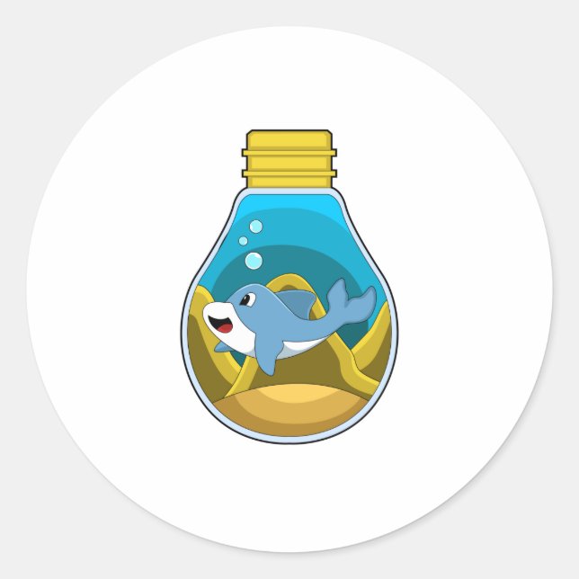 Sticker Rond Dauphin à la natation dans l'aquarium (Devant)