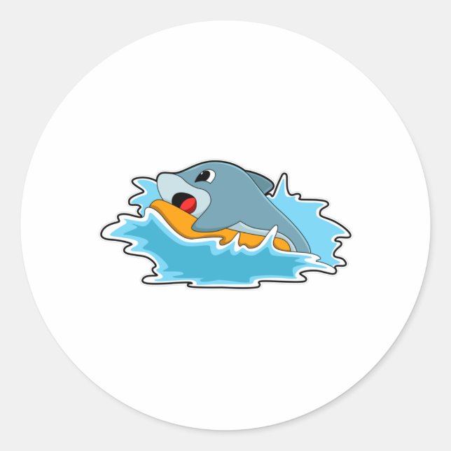 Sticker Rond Dauphin au surf avec Surfboard (Devant)