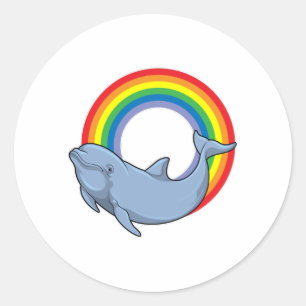 Sticker Rond Dauphin avec arc-en-ciel
