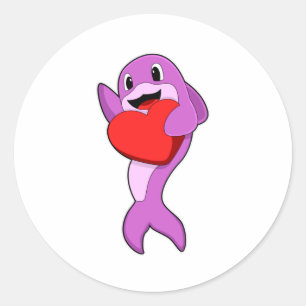 Sticker Rond Dauphin avec coeur