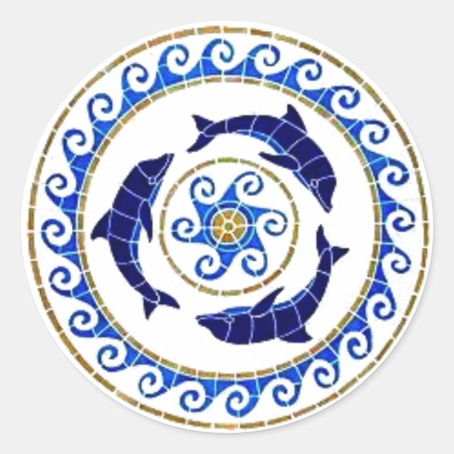 Sticker Rond Dauphin - Carrelage mosaïque (Devant)