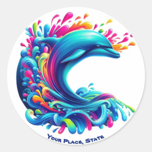 Sticker Rond Dauphin coloré