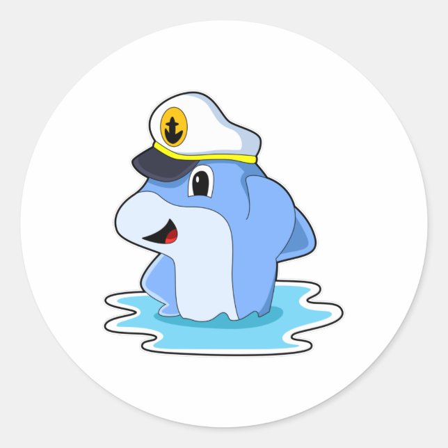 Sticker Rond Dauphin comme capitaine avec Casquette (Devant)