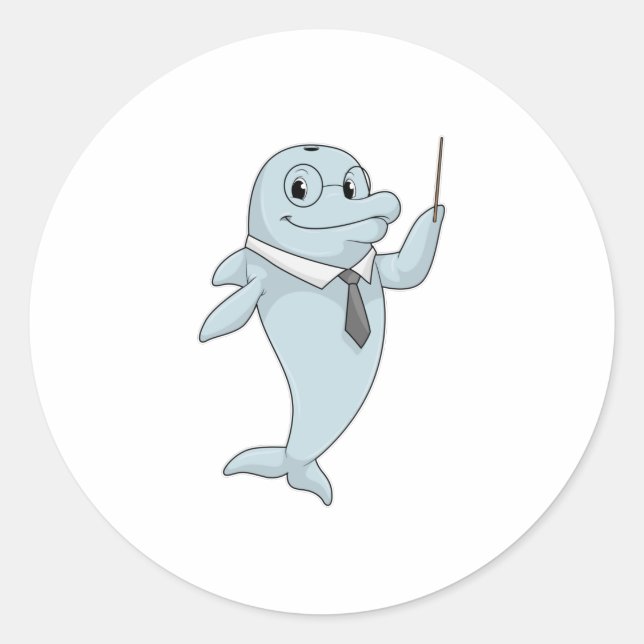 Sticker Rond Dauphin comme enseignant avec pointeur (Devant)