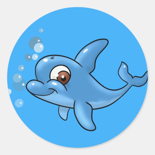 Sticker Rond Dauphin de caricature mignon (Devant)