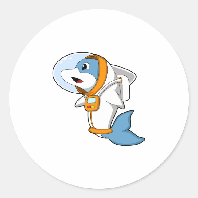 Sticker Rond Dauphin en astronaute avec costume (Devant)