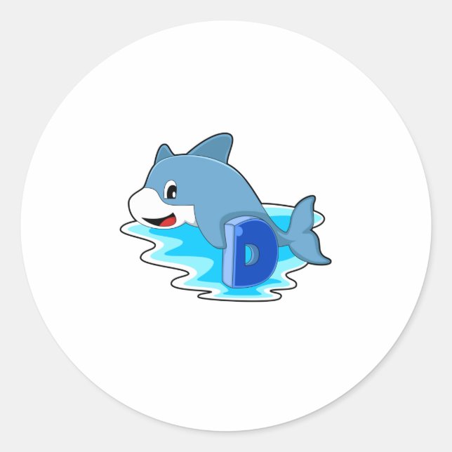 Sticker Rond Dauphin en natation avec lettre (Devant)