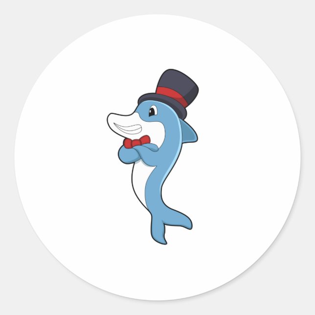 Sticker Rond Dauphin en tant que Gentleman avec Casquette (Devant)