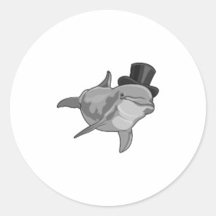 Sticker Rond Dauphin en tant que Gentleman avec chapeau supérie