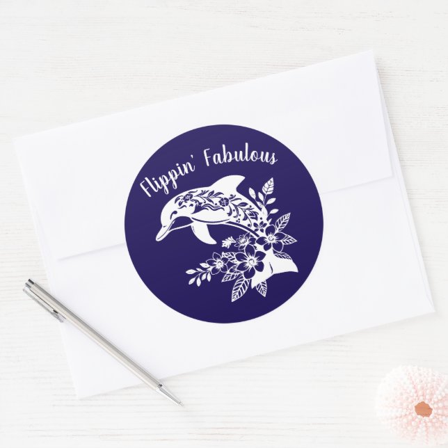 Sticker Rond Dauphin hawaïen Fabulous-Blue (Enveloppe)