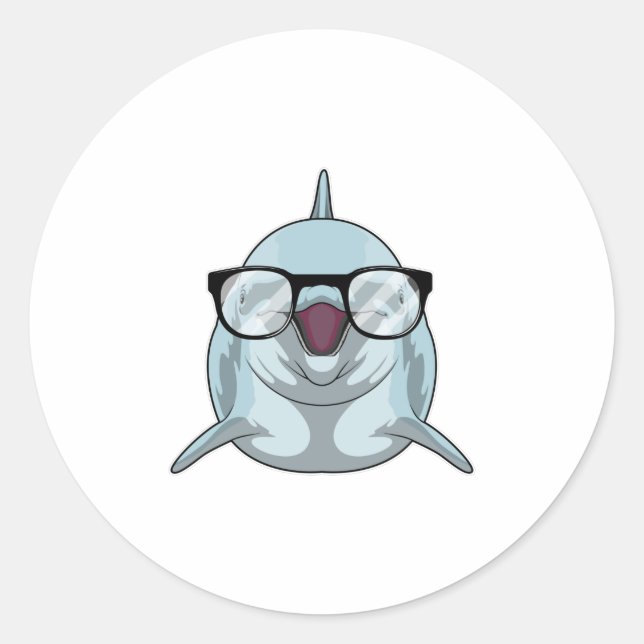 Sticker Rond Dauphin Nerd avec lunettes (Devant)