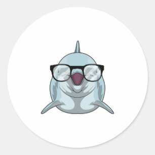 Sticker Rond Dauphin Nerd avec lunettes