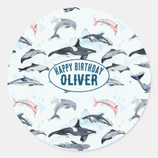 Sticker Rond Dauphin thème fête enfants aquarelle dessin