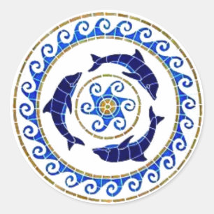 Sticker Rond Dauphin - tuile de mosaïque