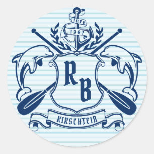 Sticker Rond Dauphins de l'Emblème côtier Ancre Oar Shield Naut