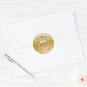 Sticker Rond Dauphins et coeur d'or d'anniversaire