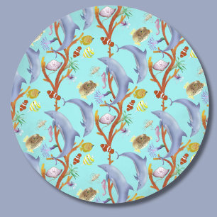 Sticker Rond Dauphins, poissons clowns et autres poissons