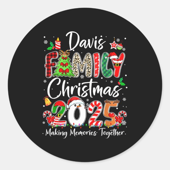 Sticker Rond Davis Family Christmas 2025 Matching Pjs Xmas Squa (Devant)
