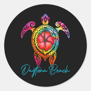 Sticker Rond Daytona Beach Floride Tie Dye Vacances de tortue d