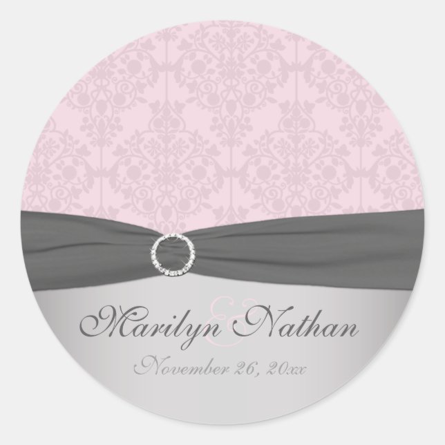 Sticker rond de 1,5 po gris et rose (Devant)