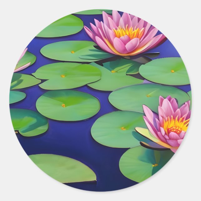 Sticker Rond De Charmantes Nappes D'Eau Rose (Devant)