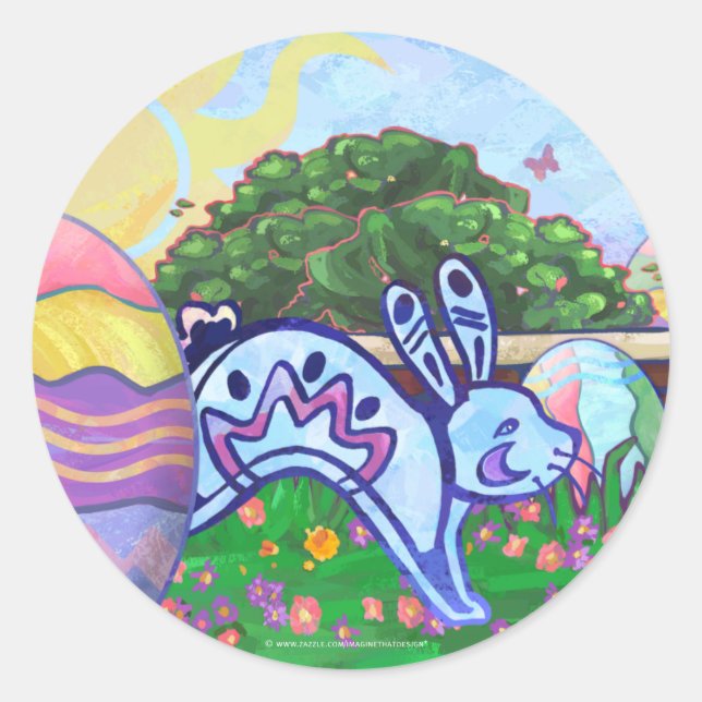 Sticker rond de chasse aux oeufs de Pâques jardin (Devant)