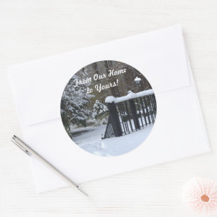 Sticker Rond De chez nous à votre pays d'hiver neigeux