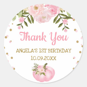 Sticker Rond De citrouille ęr baby shower Girly d'automne