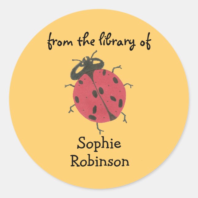 Sticker Rond "De la bibliothèque de" ladybug bookplate (Devant)