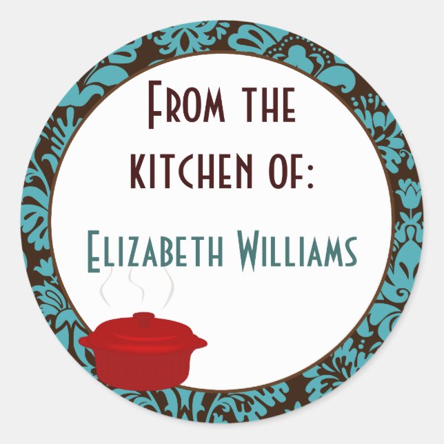 Sticker Rond De la cuisine de Damas Brown Turquoise (Devant)