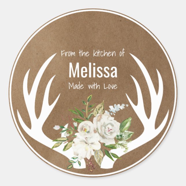 Sticker Rond De la cuisine de Kraft papier Boho Antlers (Devant)